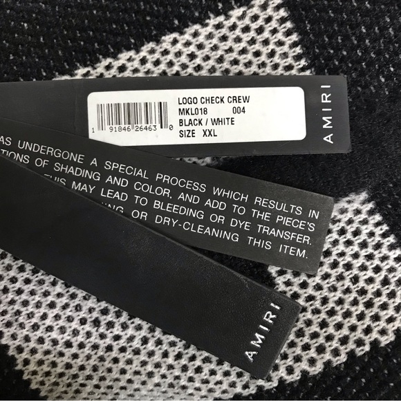 Amiri Logo Check Crew Mohair Cashmere Sweater Black White XXL Brand New With Tag - Picture 12 of 15